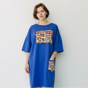 Vintage Bermuda Vibrant Blue T-Shirt with Colorful Cartoon Cats Graphic